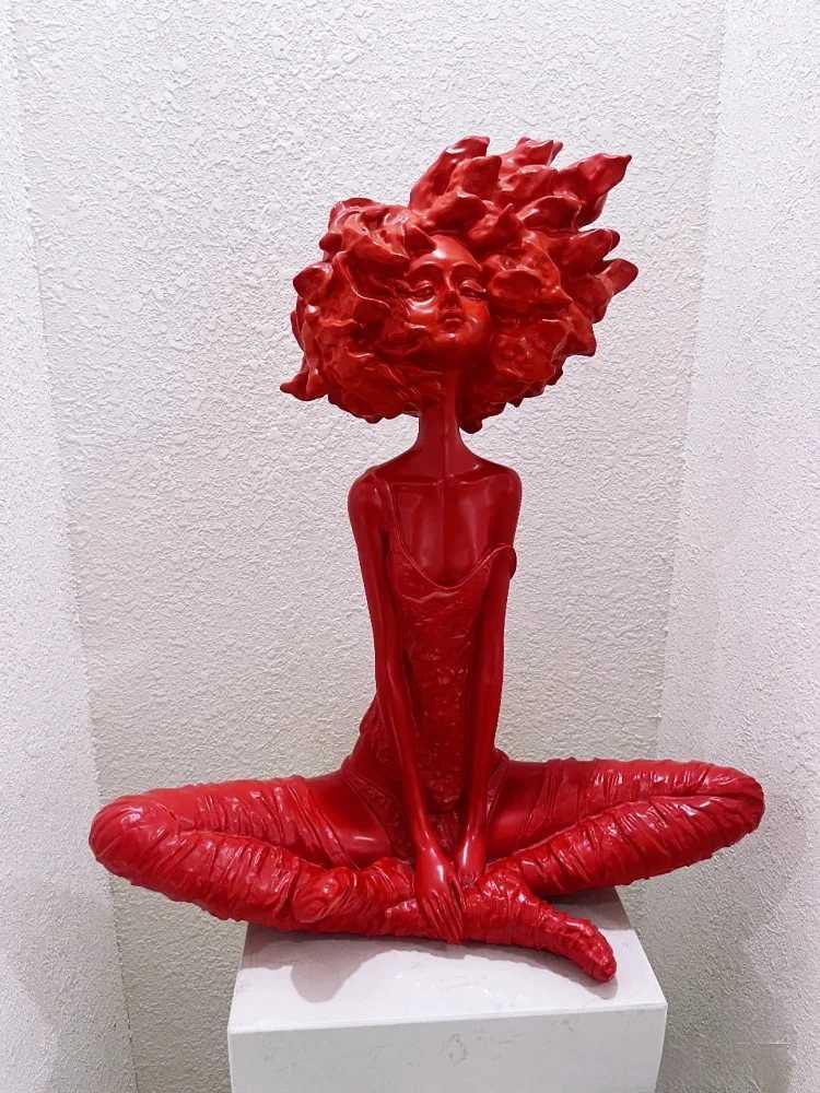 Modern Nordic Art Room Decoration Abstract Seated Girl Figure Action Figure Sculpture Resin Crafts Home Decor Table Accessories Y250524