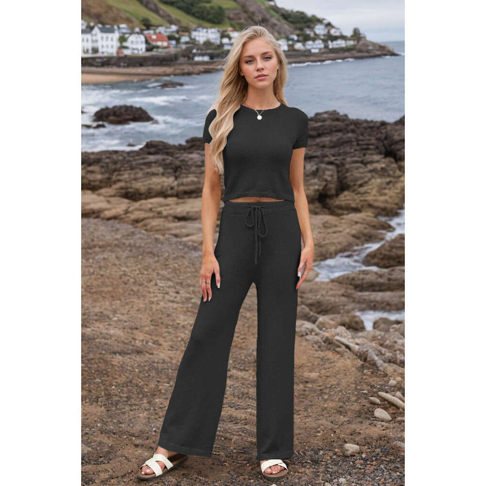 2025 New Spring Summer Temu Women's Casual Fashion Knitted Solid Color Set