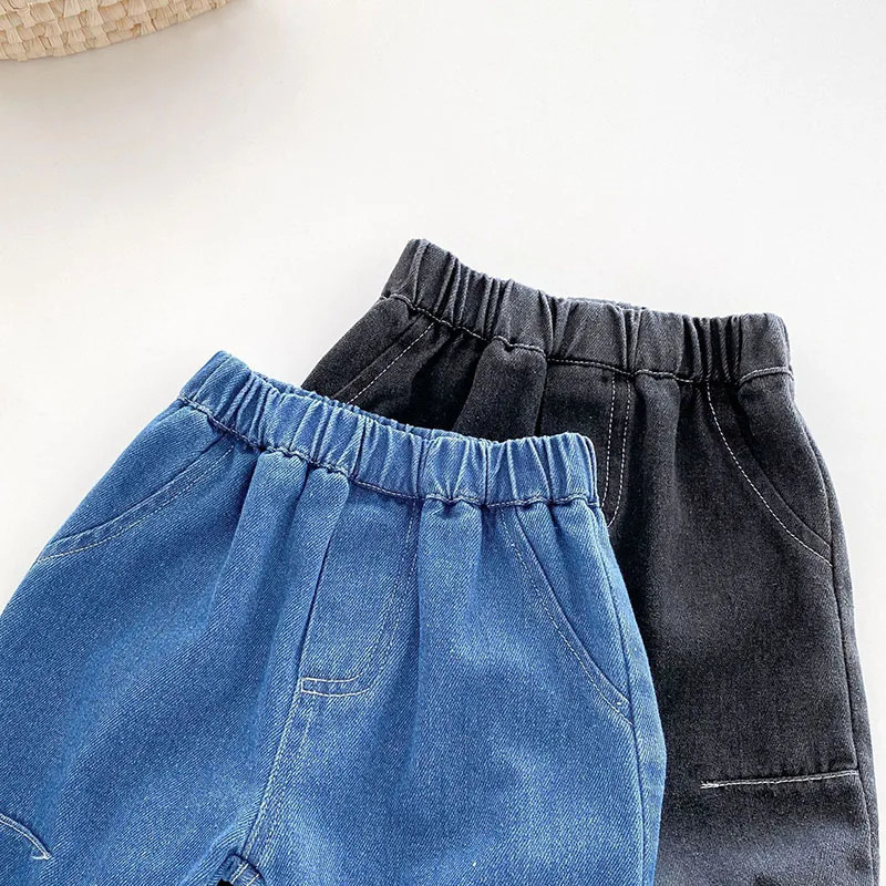 Kids Jeans 9M5T Children Girls Solid Color Denim Blue Pants Baby Boys Cute Casual Trousers 250527