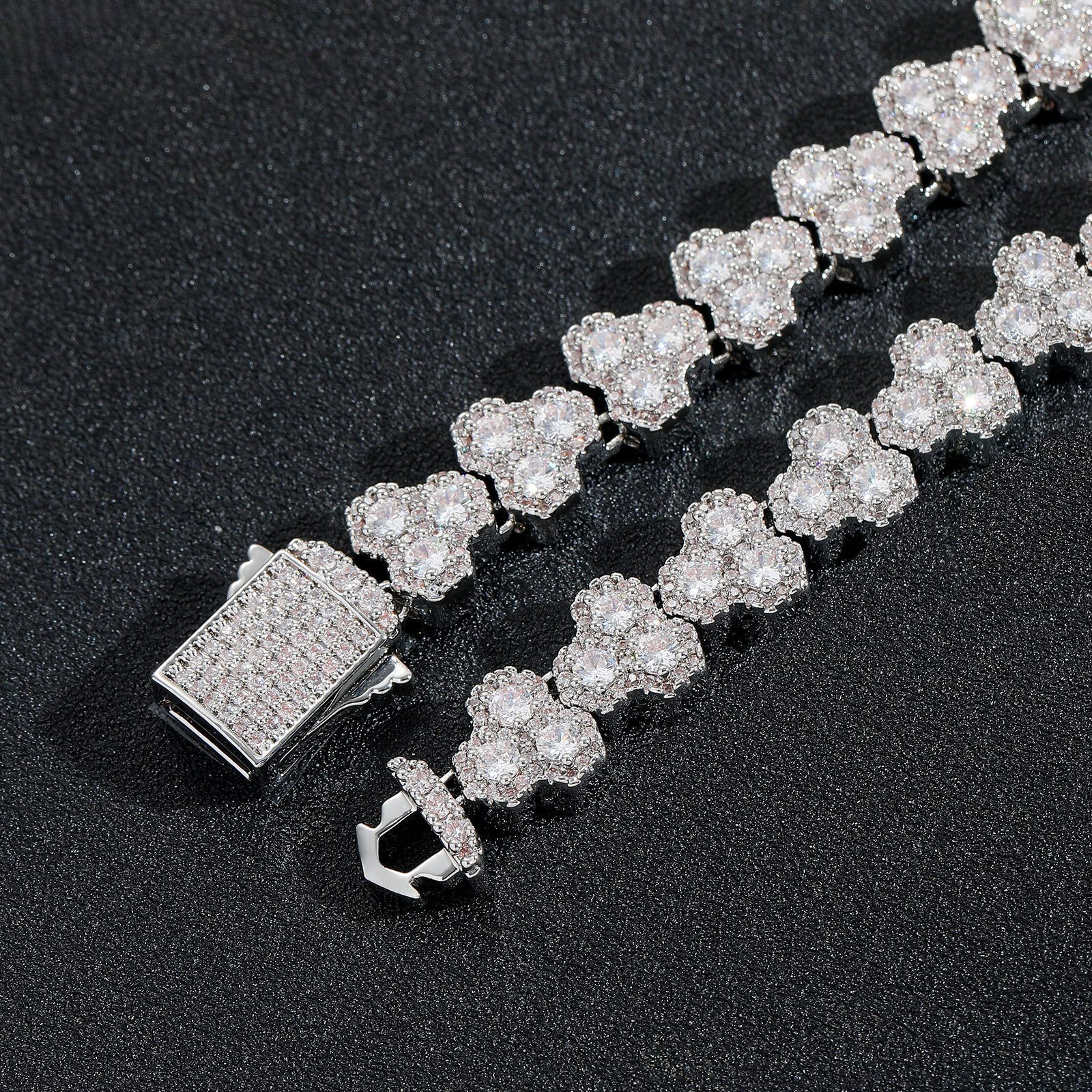 10mm Spring Box Buckle Geometric Full Sparkly Diamond Tennis Chain Bracelet For Men And Women Personalized Cubic Zirconia Hip Hop Wolf Tide Jewelry Pu