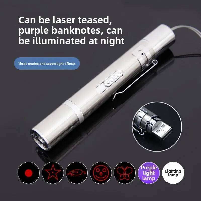3-in-1 Multifunctional Flashlight: Lighting/Uv Money Detection/Cat Teaser Laser Toy, USB Rechargeable