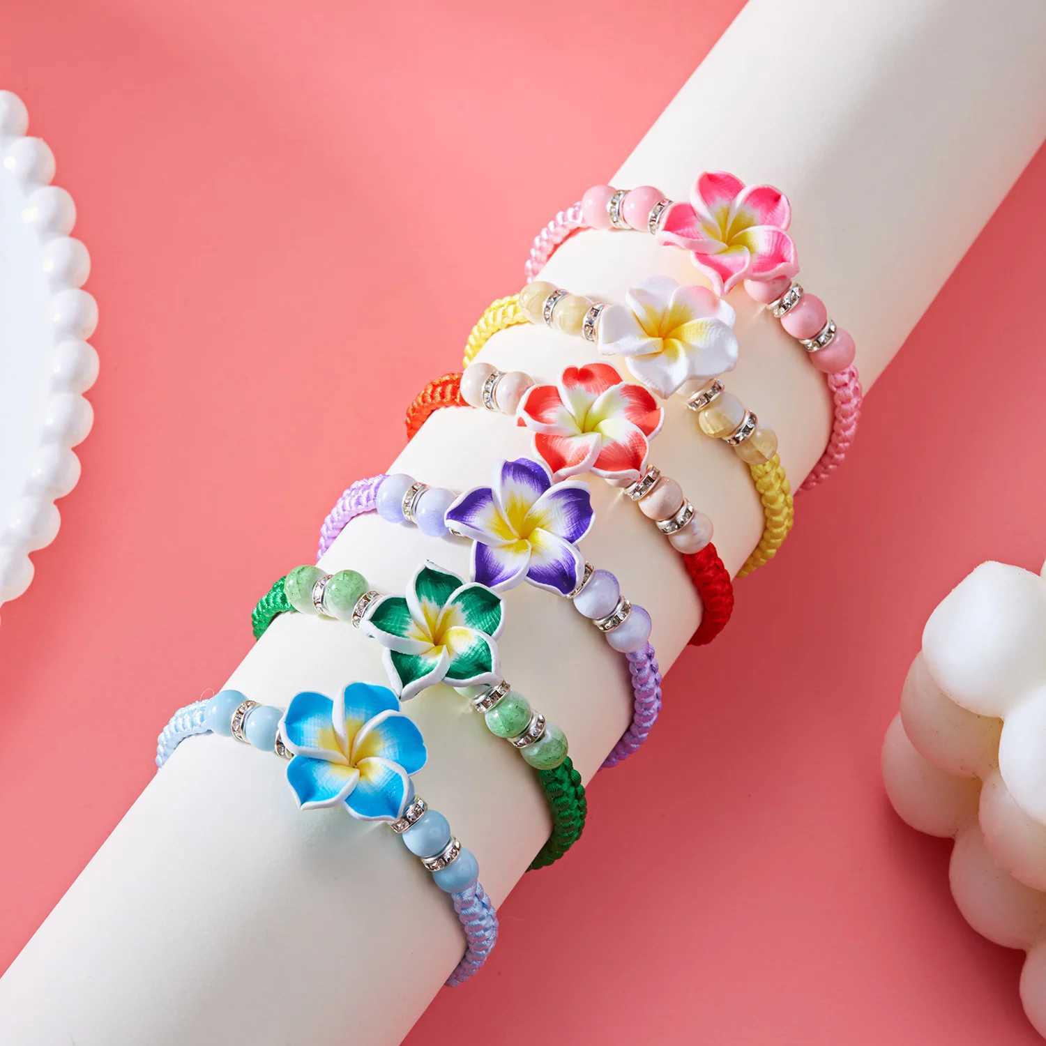 Bohemian Big Flower Charm Bracelets For Women Pink Red Blue Green Flowers Soft Clay Pottery Beaded Bangles Girls Party Jewelry W250526