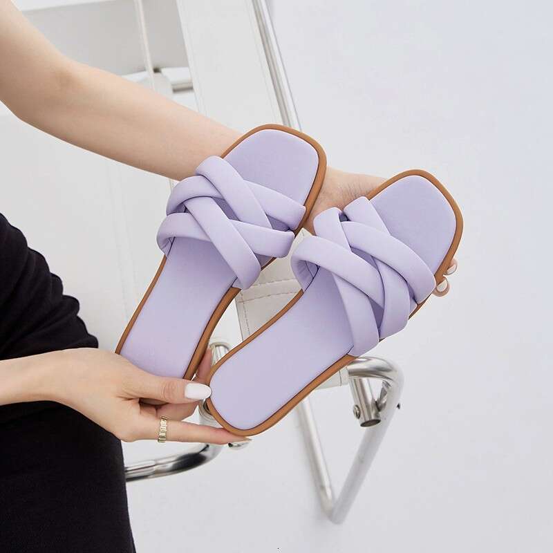 Genuine Leather Cross Woven Strap Slippers for Women Summer Outdoor 2025 New Fashion Casual Soft Flat Beach Sandals