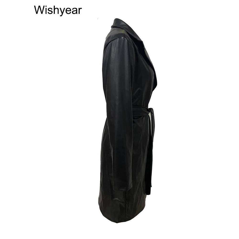 Vintage Women PU Leather Black Jacket Elegant Lapel Collar Long Sleeves Coat With Sashes Sexy Cool Girls Streetwear Outwear Y2k