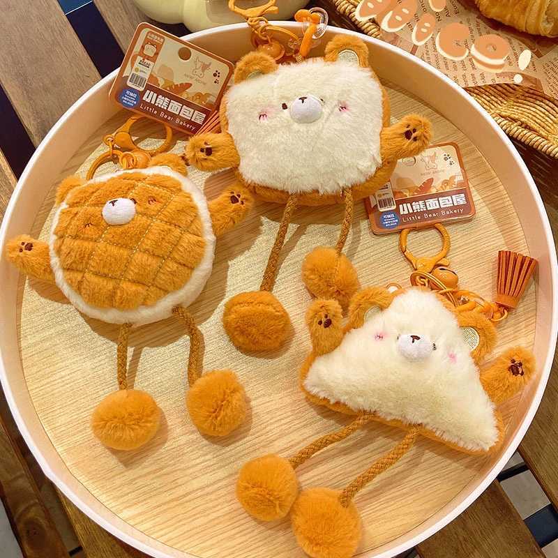 Cute Plush Bread Bear Keychain Cartoon Bread Doll Keychains For Gifts Kawaii Keyring Creative Small Bear Bag Pendant Accessories W250526