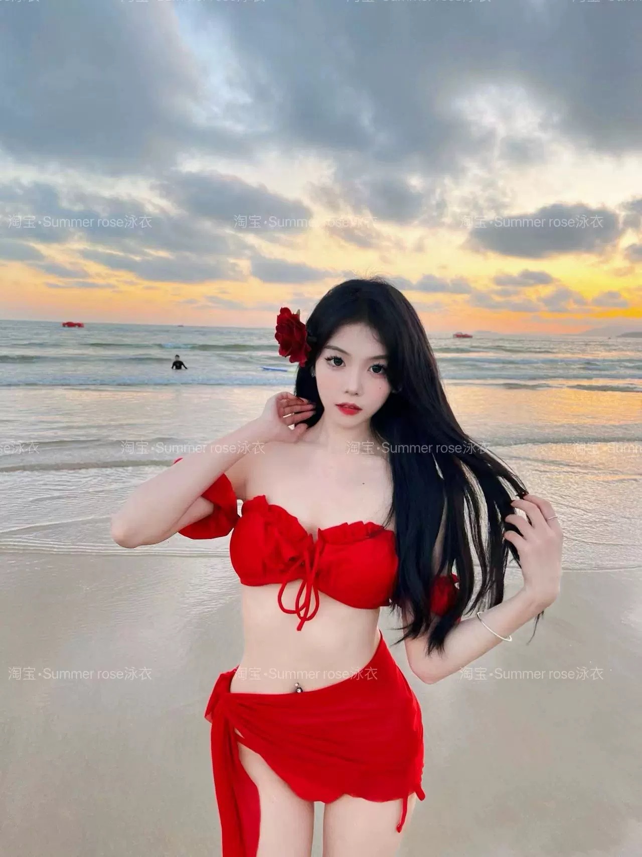 Free shipping 2025 new designer shoes Mosricci, popular internet celebrity, has same sexy style as the red bikini split swimsuit. Women have pure desi