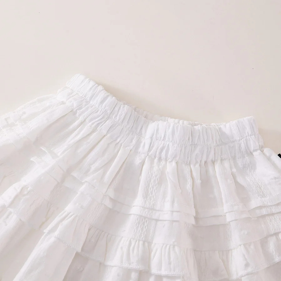 SpringSummer Arrival Girls White Cake Puff Skirt with Embroidered Hem Casual Baby Girl Half 250527