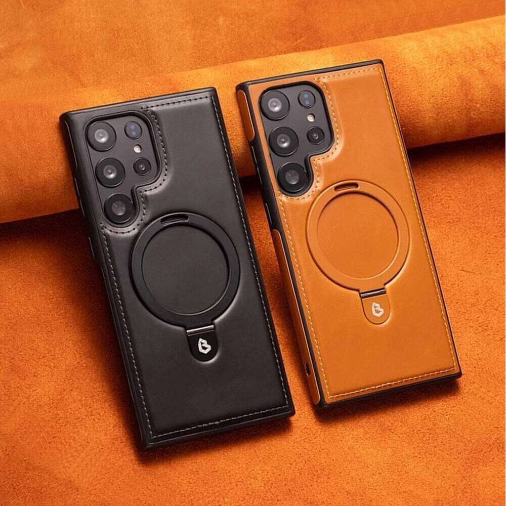 Business Retro Leather Holder Magnetic Case For Samsung Galaxy S25 S24 Ultra S23 S22 Plus A15 Wireless Charge Shockproof Cover