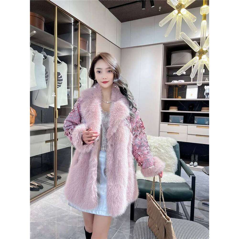 Elegant Lady Integrated Mid-Length Fashion Versatile Mink Slim Jacket 2024 Winter Clothes Women's Faux Fur Coat