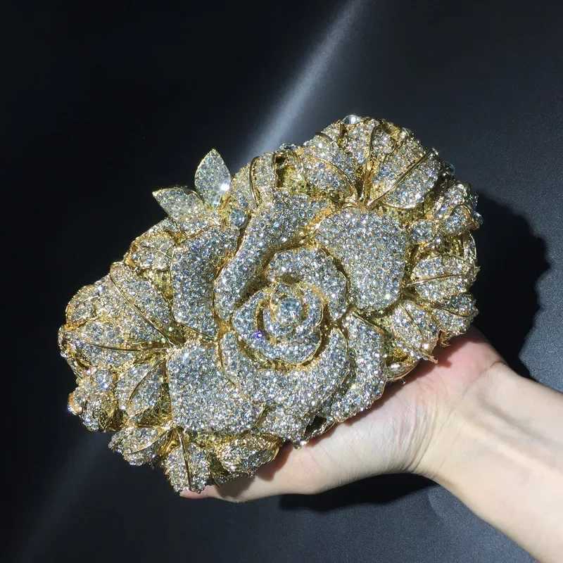 Elegant Rose Gold Rhinestone Evening Bag for Women Wedding Bridal Party Purse Luxury Diamond Handbag Designer Crystal Bags W250527