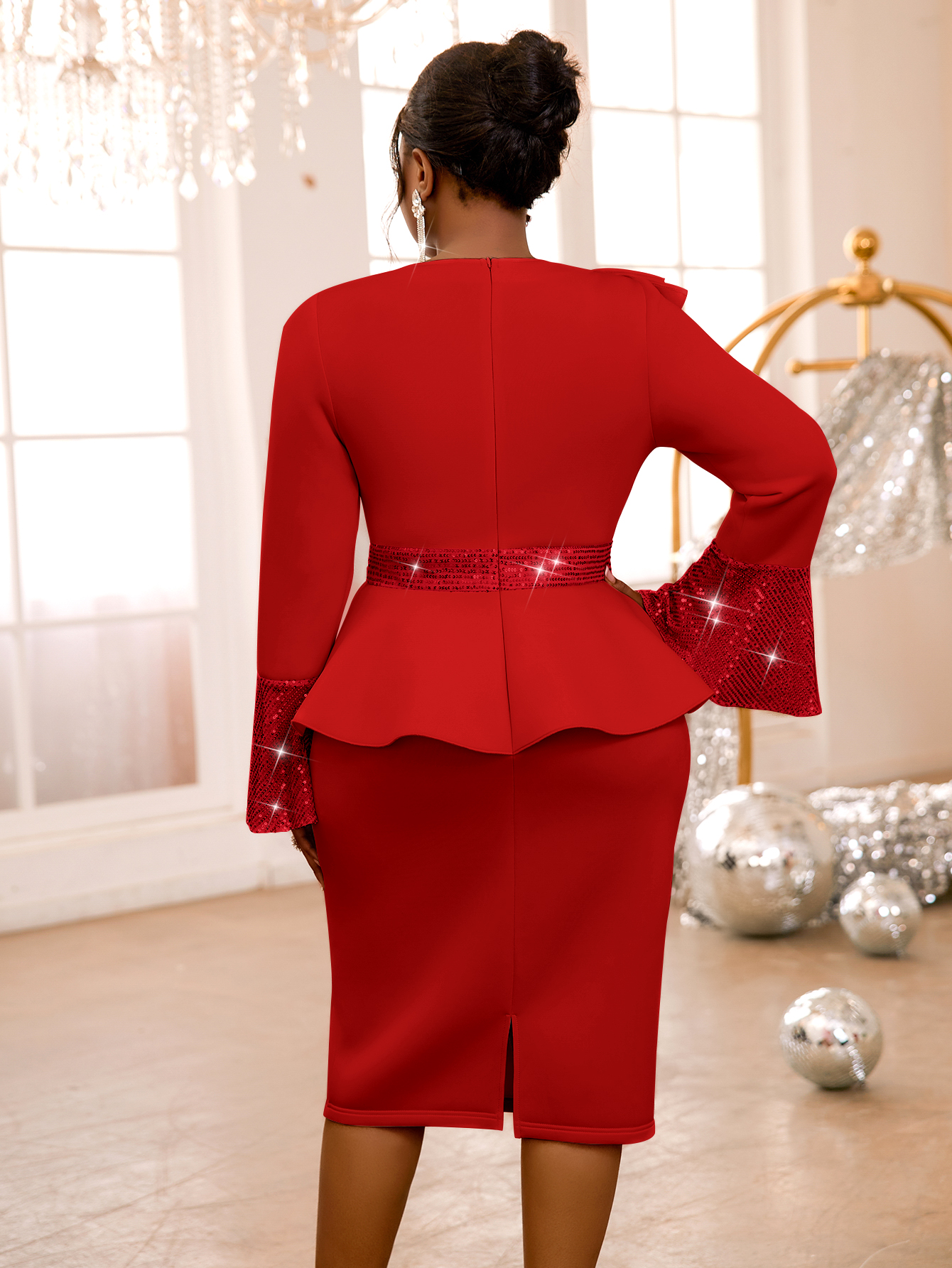 Womens Dress Shiny Sequins Flare Sleeve Bodycon Sexy Formal Party Evening Wedding Birthday Prom Cocktail Plus Size