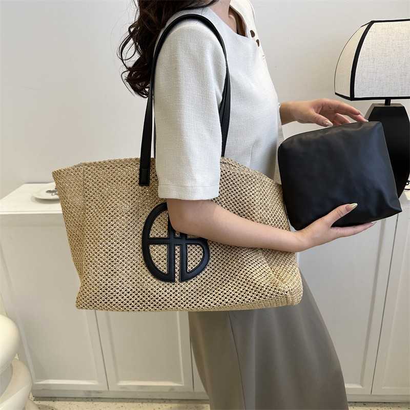 Composite Bag Straw Hollow Out Knit Totes Large Capacity Handmade Shoulder Handbag Women Designer Casual Beach Bag Ethnic Style
