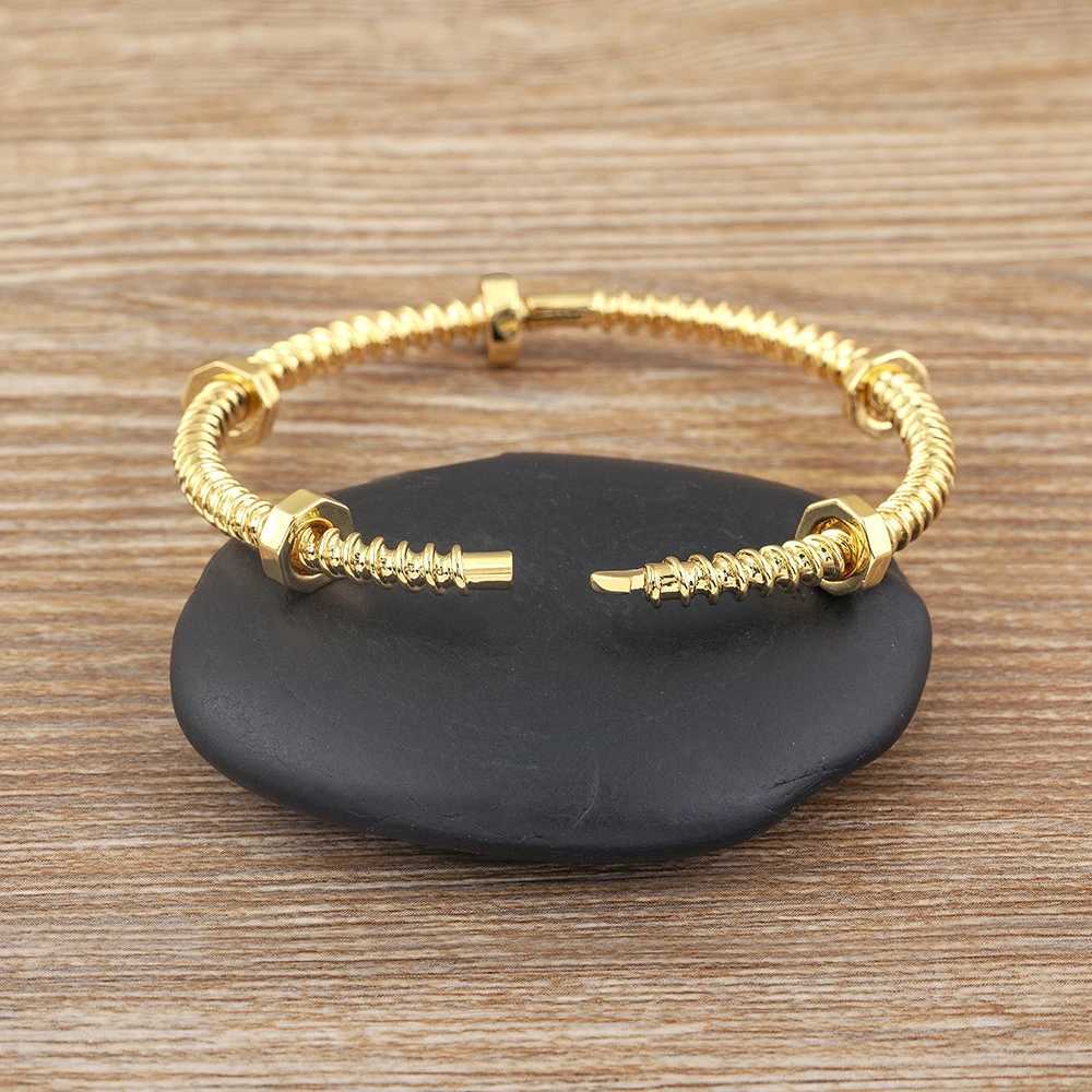 AIBEF New Trendy Unique Design Screw Thread Bracelet Women Copper Jewelry Unusual Accessories Bangle Unisex Party Gift Wholesale W250526