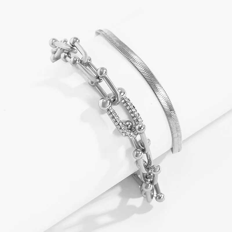 New Extendable Gold Color Metal Bracelet for Women Girls Snake Chain Hoop Link Ins Style Bracelet Jewelry Set W250526