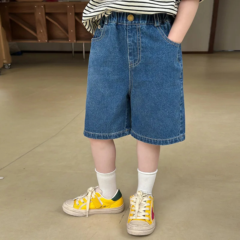 Summer Boys and Girls Casual Korean Embroidered Back Letter Fashion Denim Shorts Children Clothing 250527