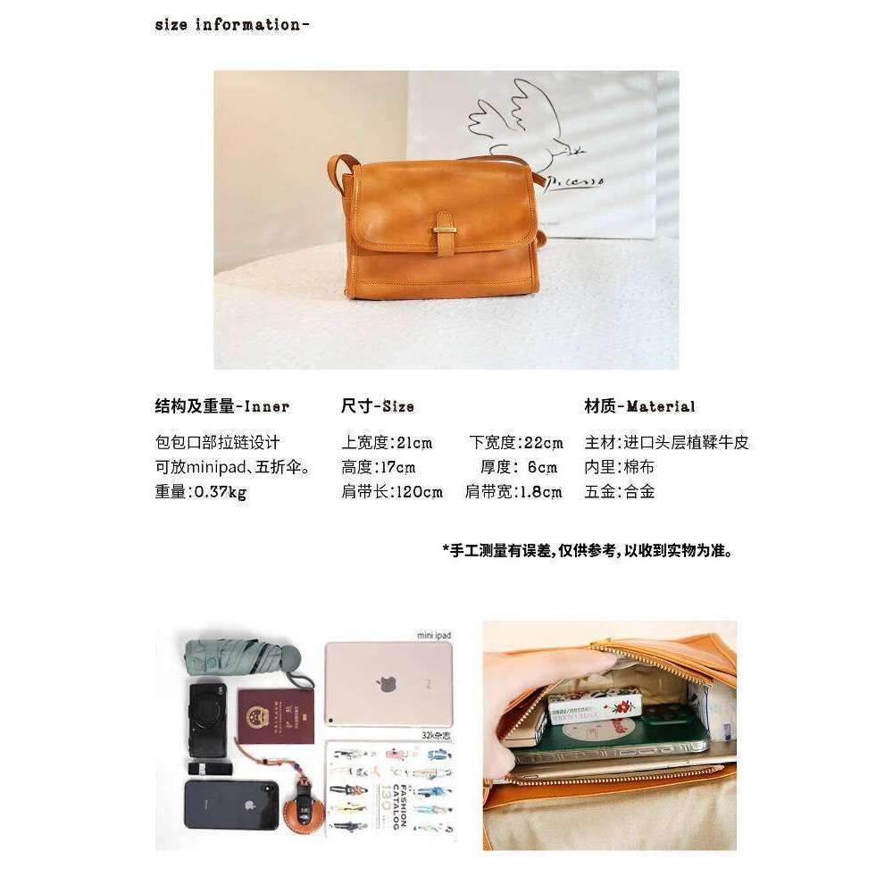 Outdoor Daily Travel Work Genuine Women's Commuter Crossbody Vintage Casual Handmade Cow Leather Shoulder Bag