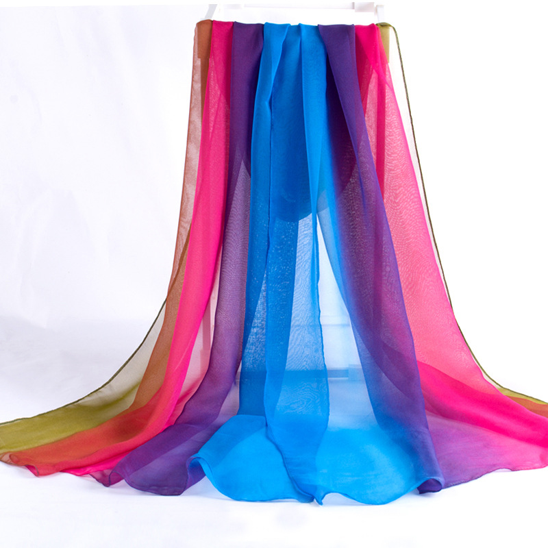 K845 Spring and summer gradient color silk scarf ladies scarf Georgette tulle scarf body training square dance dance silk scarf female