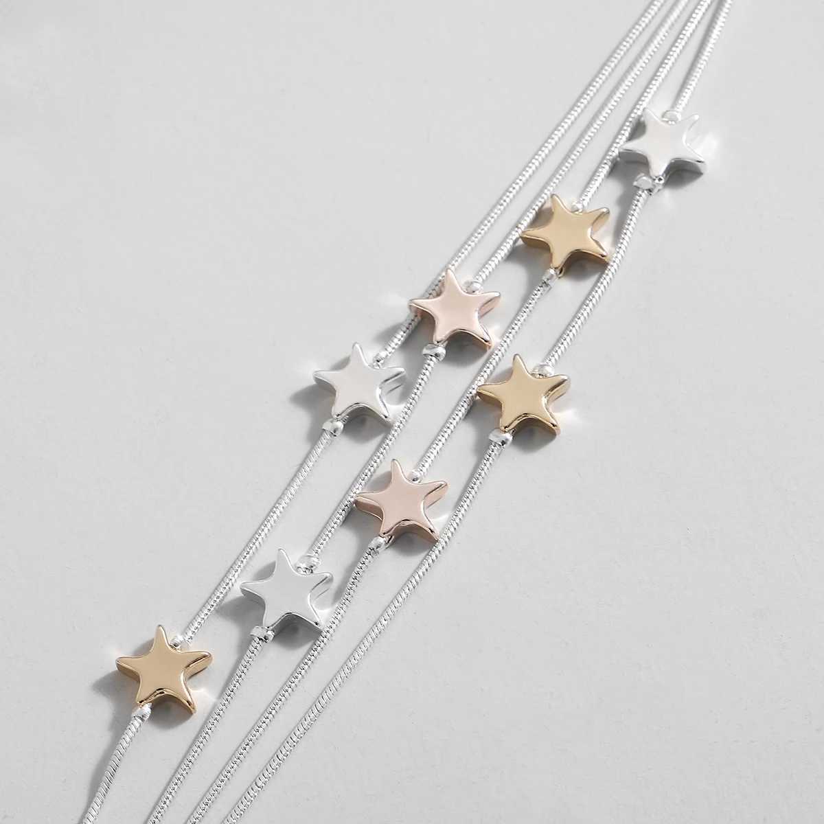 ALLYES Triple Color Star Bracelet for Women Cute Sky Star Multilayer Silver Color Snake Chain Bracelets Bangles Charm Jewelry W250526