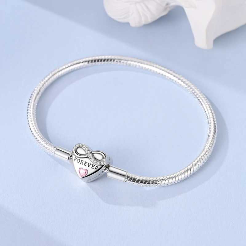 New In 925 Sterling Silver Bracelet For Women Heart Bracelet Fits Original Charms Beads DIY Original Clasp Snake Chain Bracelet W250526
