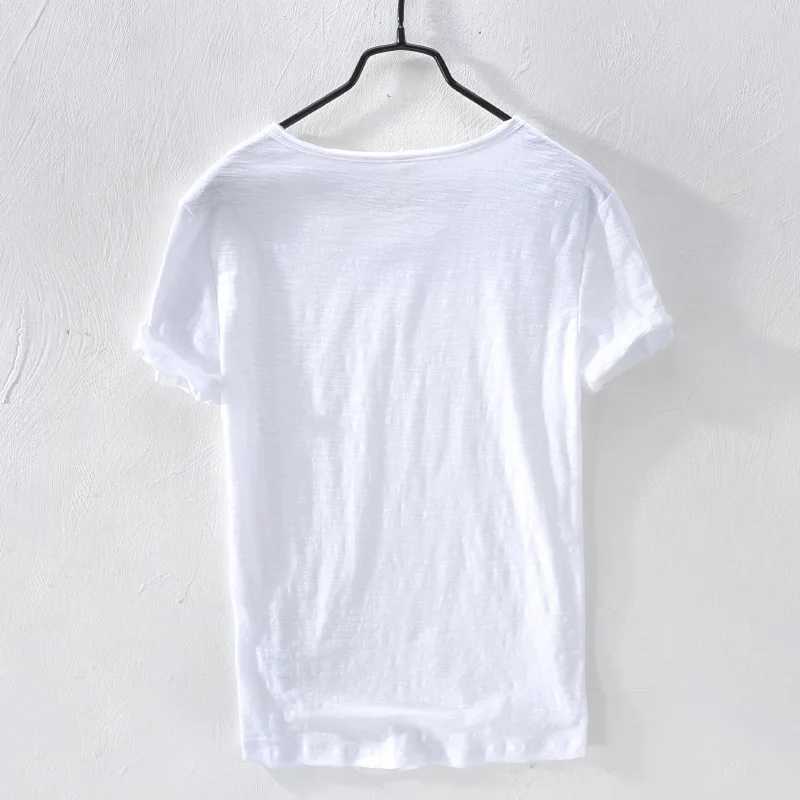 2025 New Mens T-Shirt Pure Color V Collar Short Sleeve Tops Tees Men T-Shirt Slim Men Bamboo Fiber T-Shirts Fitness Male Clothing Z250527