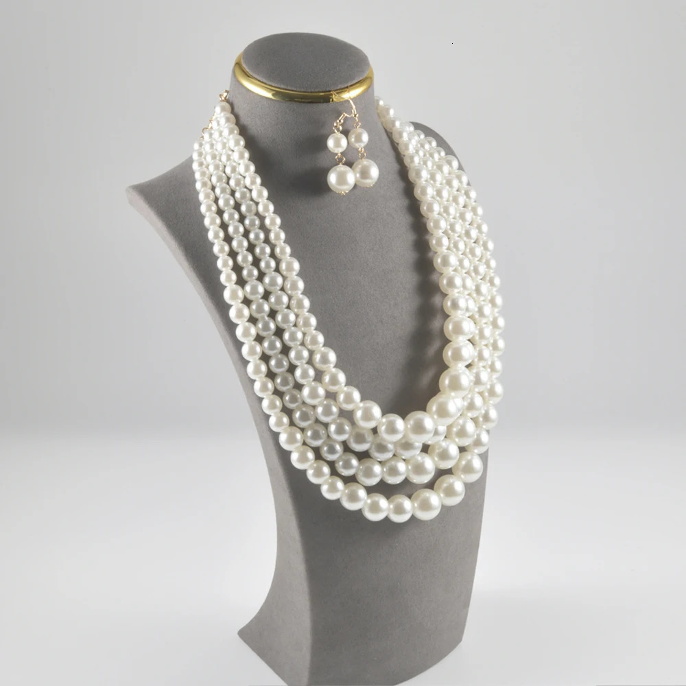 Vintage Baroque Style Round Pearl Necklace Dangle Earrings Jewelry Set Multi Strands Necklace Party Favors For Women 250522