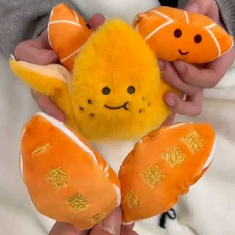 Kawaii Peelable Orange Segments Fruit Plush Toy Stuffed Soft Simulation Food Keychain Backpack Pendant Cartoon Toy Doll Kid Gift W250526