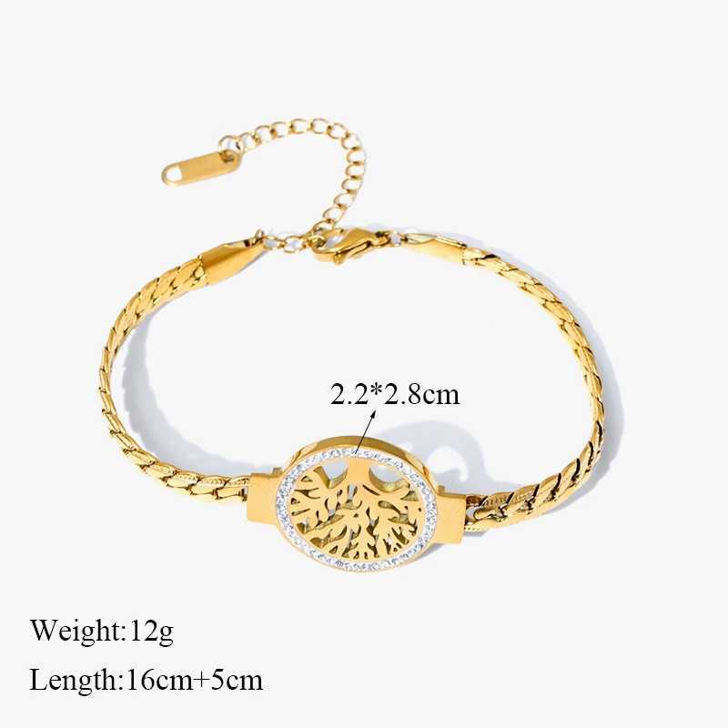 GANEMLY 316L Stainless Steel Tree of Life Bracelet for Women Fashion 18K Gold Plated Wrist Chain Waterproof Jewelry Lady Gift W250526