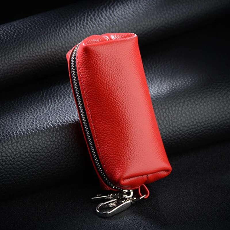 Genuine Holder - Unisex Car/House Key Organizer Pouch with Long Keychain, Cow Split Leather Wallet Case