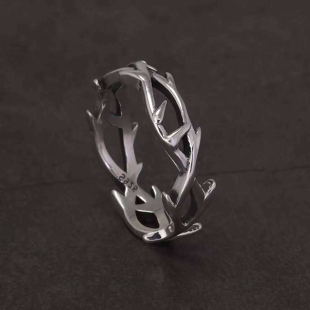 Sterling Sier Gothic Thorn Couple Rings for Women Men Punk Retro Cool Spiky Finger Ring Adjustable Hip-hop Y2k Jewelry