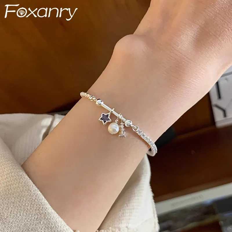 Foxanry Sparkling Zircon Purple Star Bracelets For Women Girl Exquisite Sweet Creative Elegant Trendy Wedding Bride Jewelry Gift W250526
