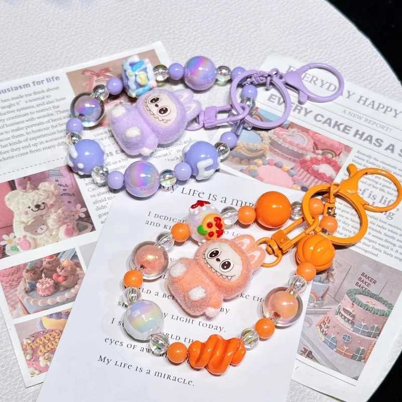 LaBuBu Cute Keychain Bead Jewelry Resin Cartoon Backpack Pendant Fluff Pvc Phone Ornaments Bag Charms Rabbit Clasp Car Keychain W250526