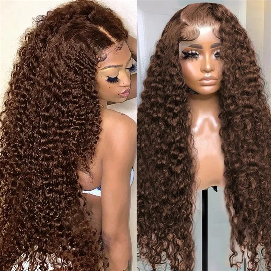 250 Density Brown Curly Wigs 13x6 HD Lace Front Human Hair Wig Deep Wave 34 Inch For Women synthetic lace front wigs