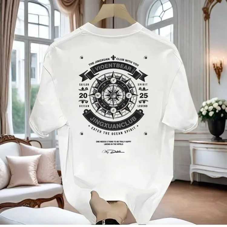 Short Sleeve Mens Spring and Summer T-shirt 2025 New Cotton Fashion Brand Printed Trend Mens Loose Crew-neck Top Mens Wear Z250527