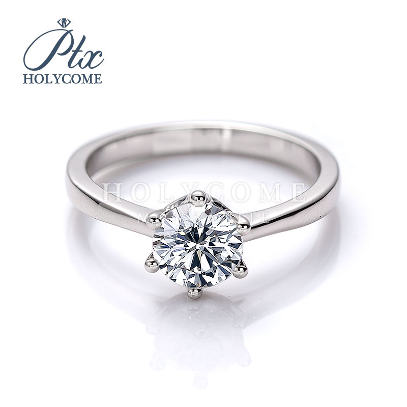 Round Moissanite Band D VVS New Straight Six Claw Design 1ct Single Stone 925 Silver with Diamond Women Luxury Wedding Moissanite Ring