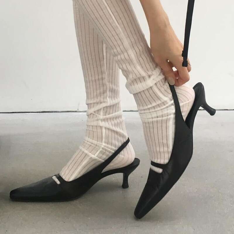 Korean Style Summer New 2025 Niche Versatile Stiletto High Kitten Heel Simple Genuine Leather Square Toe Sandals