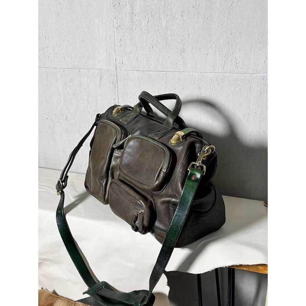 Casual Designers Handmade Genuine Multi-Pocket Large-Capacity Travel Handbags Outdoor Daily Cow Leather Lage Bag