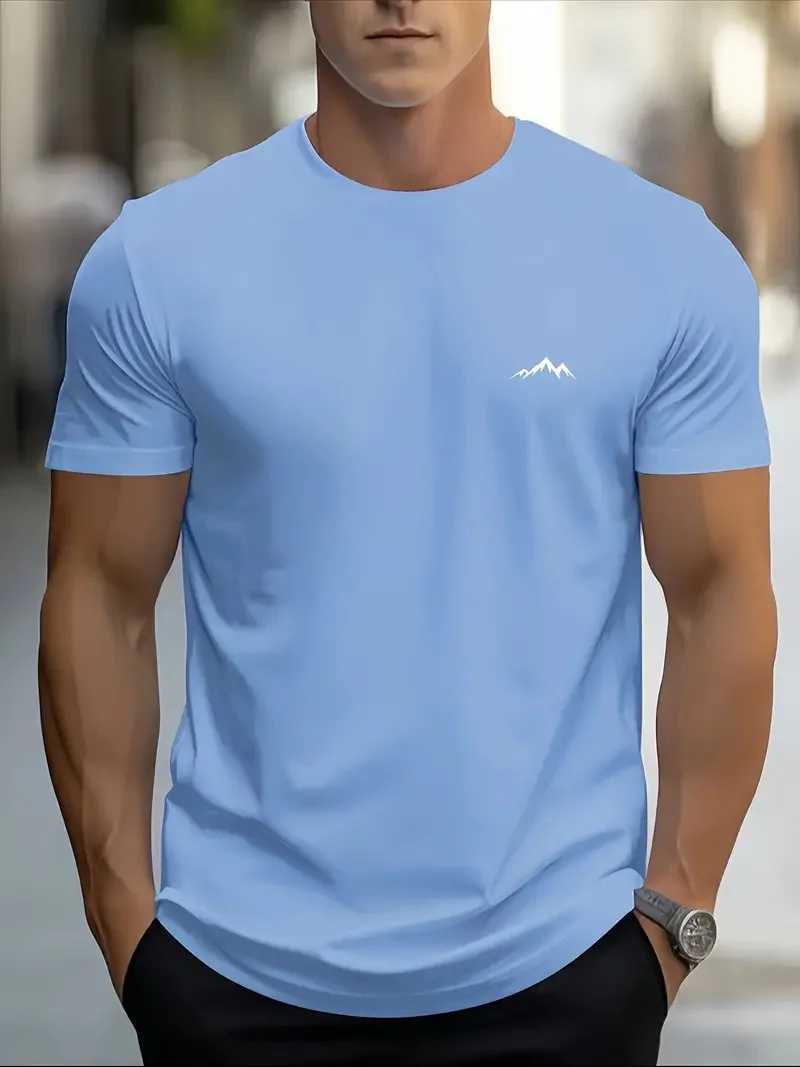 Fashionable casual mens solid color letter print pattern casual loose street fitness versatile mens T-shirt Z250527