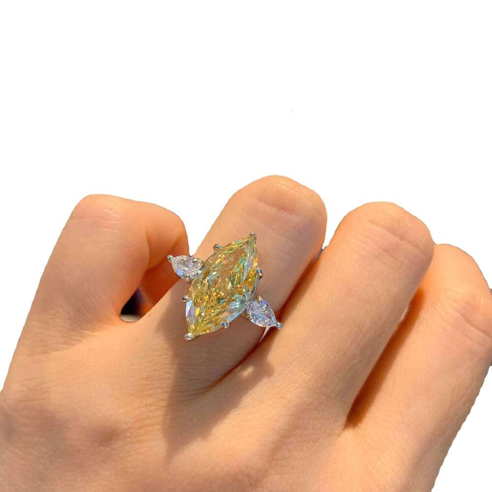 Jewelry S Silver High Carbon Yellow Horse Eye Ring Main Stone 9*18