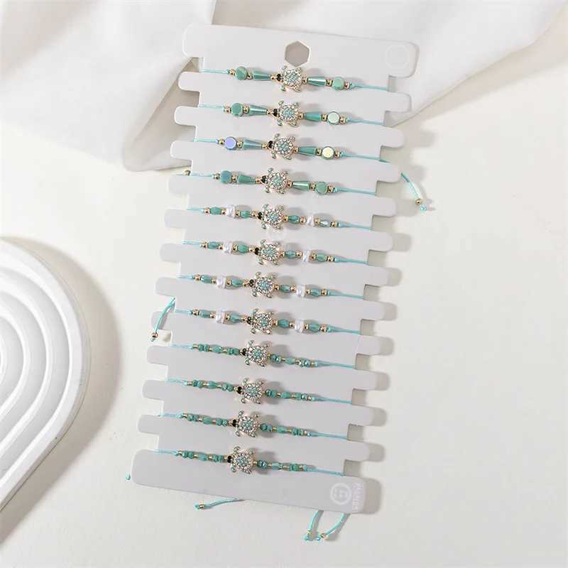 12pcs/set Colorful Beads Rope Bracelet Set Crystal Turtle Charms Braided Adjustable Bracelets For Women Anklet Jewelry Gifts W250526