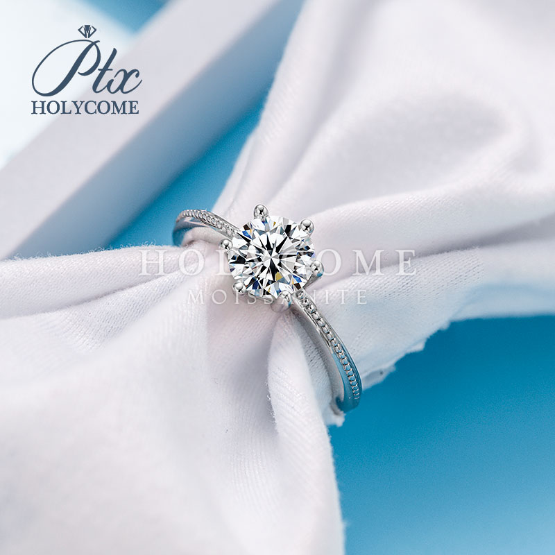 Luxury Moissanite Diamond Rings 1ct Round Cut Four Prong VVS D Color 925 Sterling Silver GRA Certified Wedding Engagement Rings Gift for Women