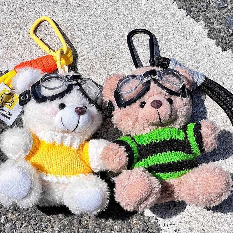 Cartoon Small Bear Keychain Plush Brown Bear Clothes Lovely Glasses Bear Doll Keychain for Bag Pendant Couple Keyrings Gifts W250526