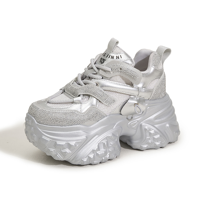 Designer Thick-Soled Dad Shoes for Women New Spring 2025 Breathable Mesh Water Diamond Casual Shoes Fashionable and Versatile Insole Height-Increasing