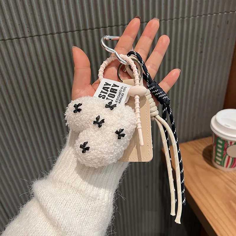 New Cartoon Plush Bow Love Keychains For Women Y2k Bag Pendant Couple Car Key Chains Jewelry Gift Decoration Accessories W250526