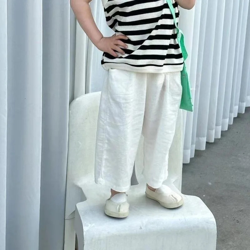 Baby Boy Girl Pant Cotton and Linen Cropped Trousers Child Long Kid Summer Infant Clothes 250527