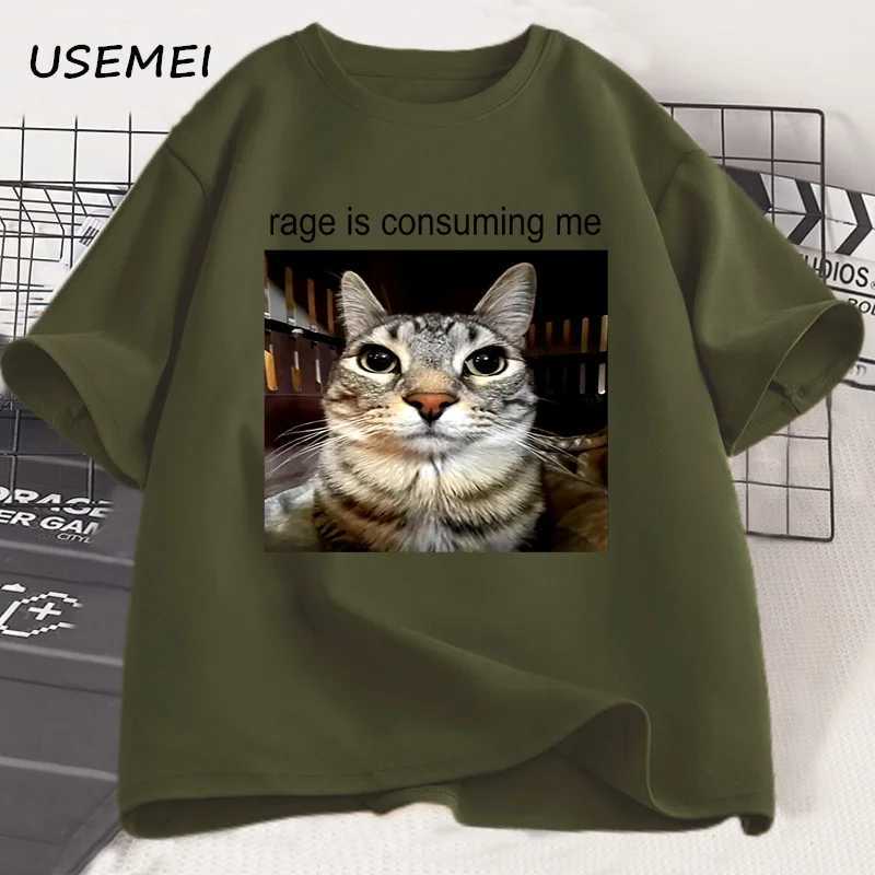 Rage Is Consuming Me Silly Staring Cat Meme Tee Shirt Casual Cotton Short Sleeve T-shirts Men Women Cat Lover T Shirt Oversized Z250527