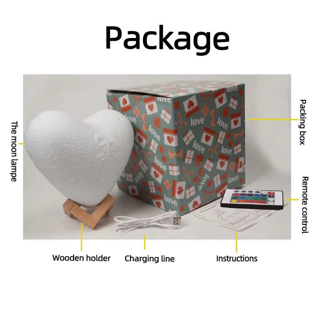 Customized Moon Lamp with Photo Text Heart Shape 3D Printed Moon Night Light Personalized Gifts for Birthday Father Mothers Day XJ250527