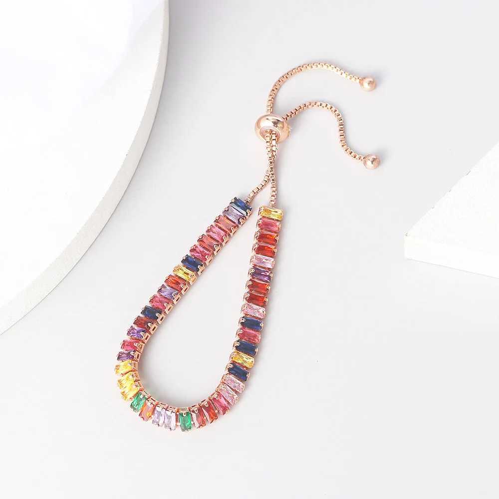 Adjustable Multicolor Tennis Bracelets For Women Ladies Wedding Rainbow Colorful Zircon Charm Bracelet Hand Chain Jewelry DZH043 W250526