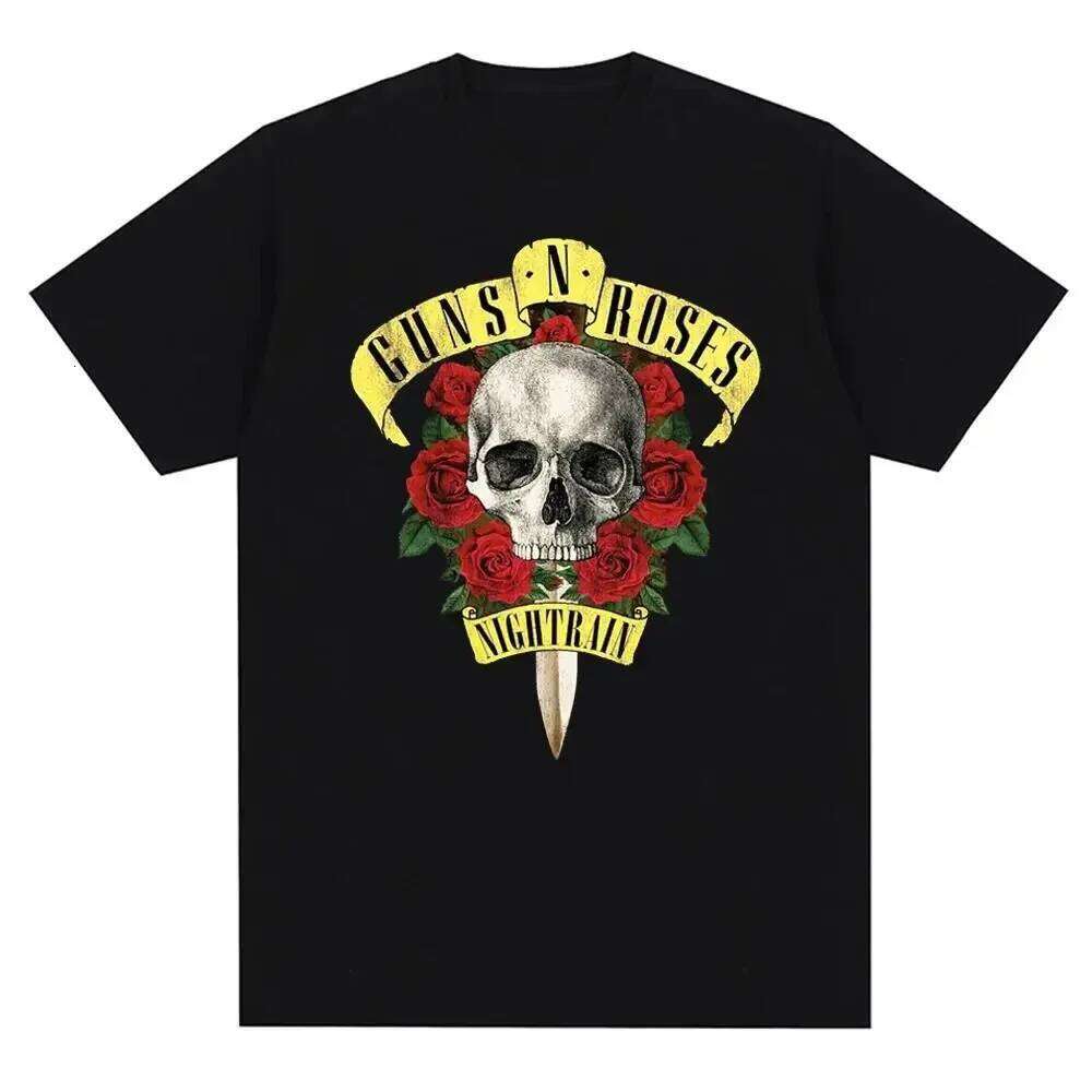 Guns N Roses graphic printed rock band retro streetwear round neck fashionable short sleeved T shirt men s and women