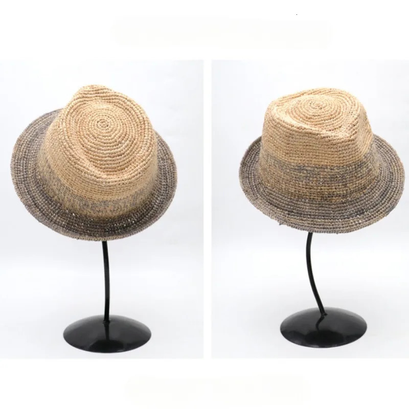 Natural Raffia Jazz Sun Hats Men and Womens Summer Manual Woven Straw HatFashion Sun Protection Sunshade Beach Hat Panama 250526