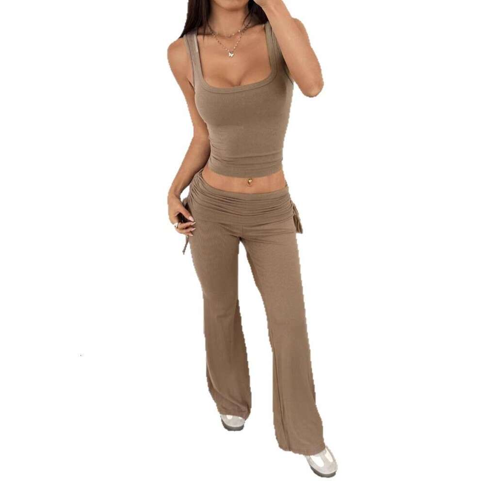 Y2K Sports Style Solid Color Women's Long Pants Set 2025 Spring Summer